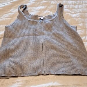 Bar III Heather Gray Ribbed Zip-Up Top